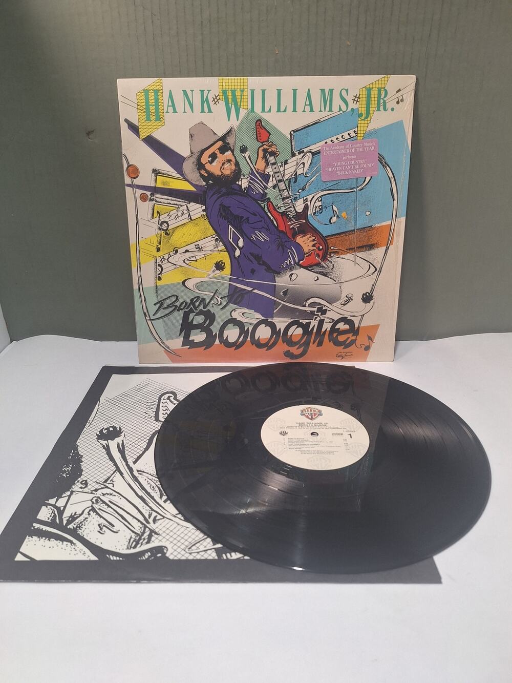 Hank Williams Jr. Born To Boogie Vinyl LP 1987 WB Shrink Hype Sticker VG+